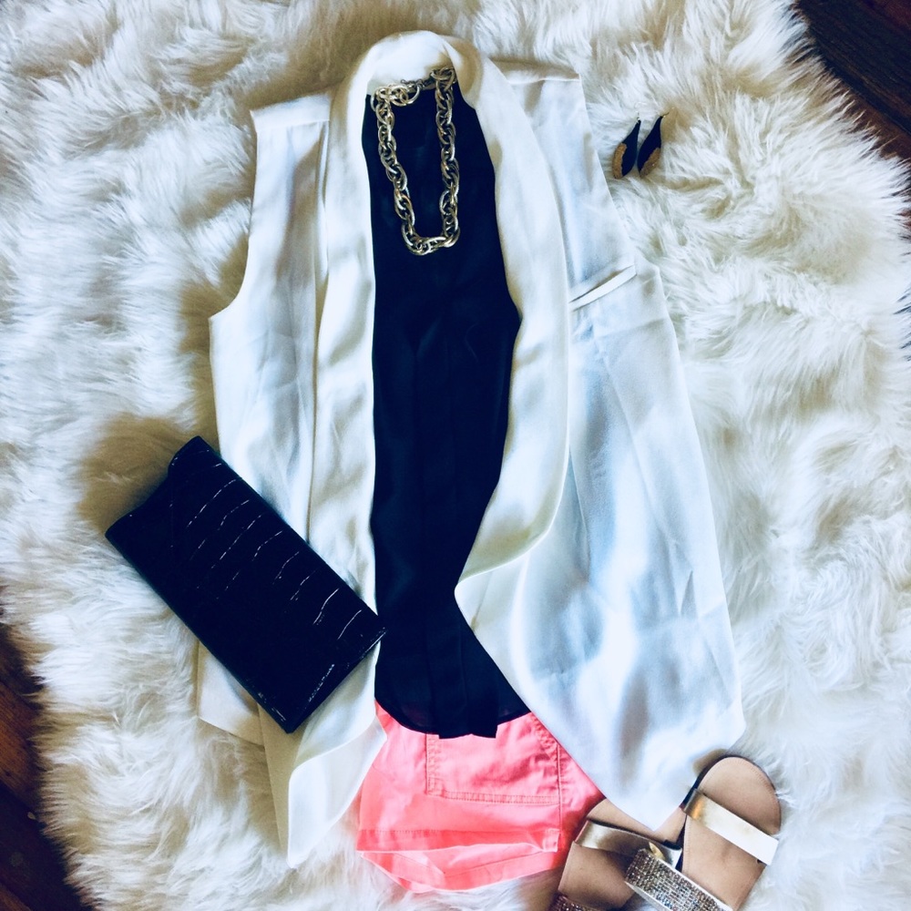 White Draped Open Vest